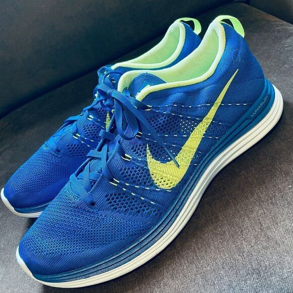 Excellent NIKE Flyknit Lunar 1 Royal Blue Yellow 12.5 US 47.5 EUR - Picture 6 of 11